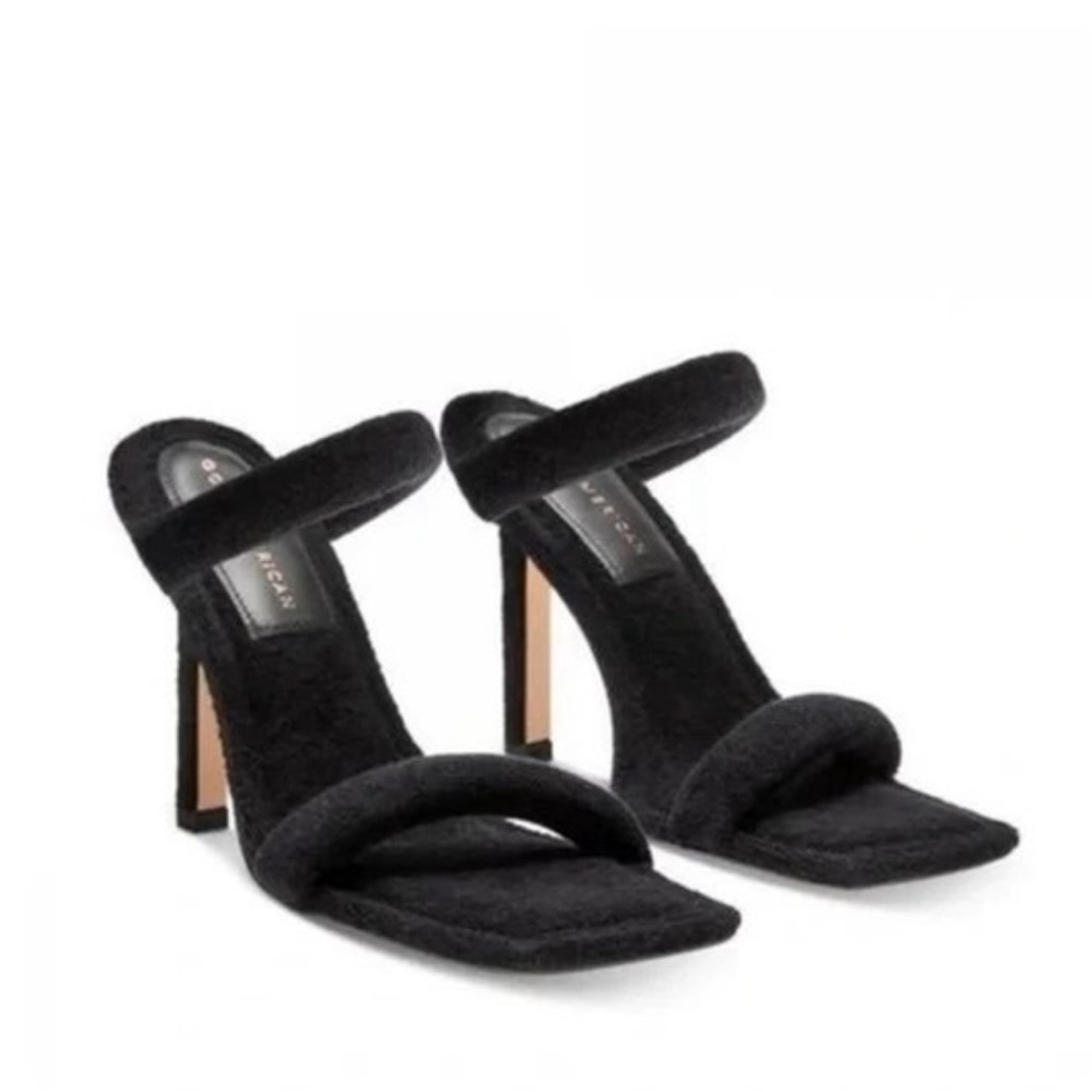 Good American Black and Gold Terry High Heel Sandal Sz 8.5 NIB w/dust bag